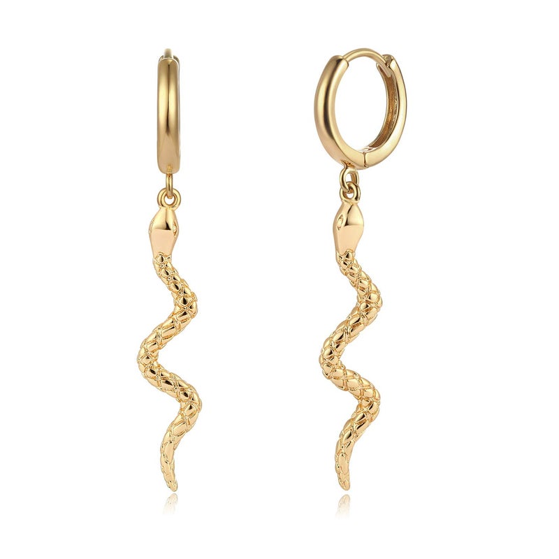 FETTERO Gold Plated Hoop Dangle Earrings Lightweight Drop Huggie Hoop Earrings for Women Hypoallergenic Earrings Dainty Wear - Long Snake Hoops - Image 1